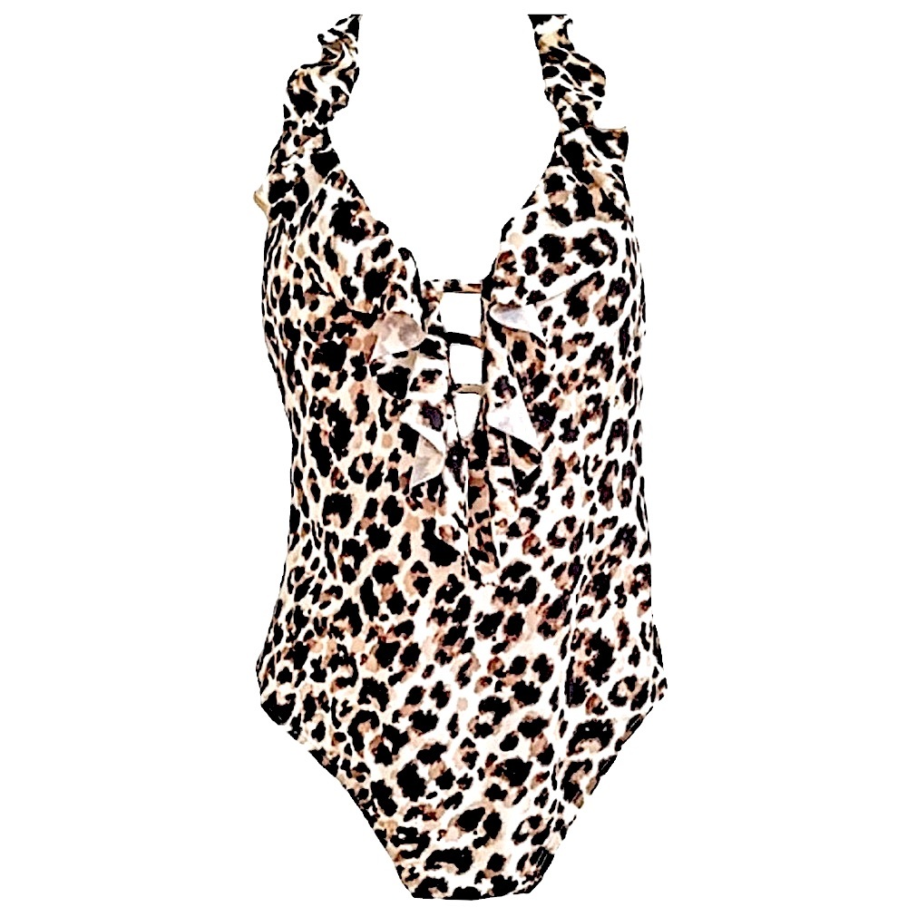 Bleu Rod Beattie Cheetah ruffle plunge one piece